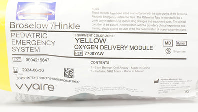 Vyaire 7700YAW Broselow/Hinkle Emergency System Yellow Oxygen Delivery Module(x)